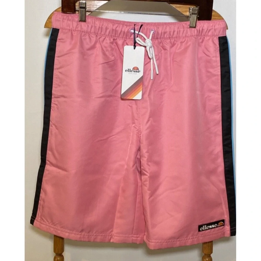 Ellesse Men's Tennis Shorts Pink with Black and Blue stripe size Small NWT‎